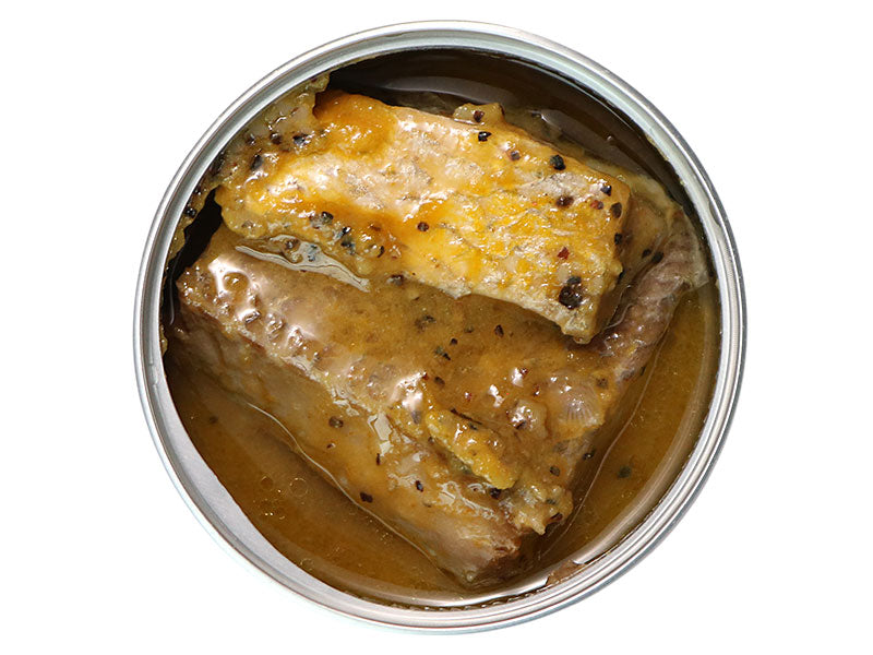 Canpachi 缶詰「天然真鯛のみかんペッパー」開けたところ